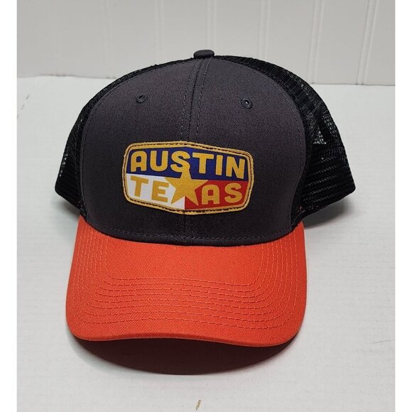 DUCKCO Austin Texas Trucker Hat Mesh Back Snapback Cap Gray, Orange & Black - Picture 4 of 10